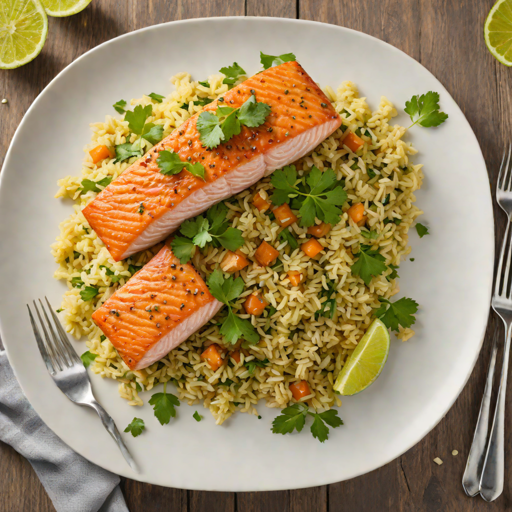 Pan-Seared Salmon with Cilantro Lime Cauliflower Rice