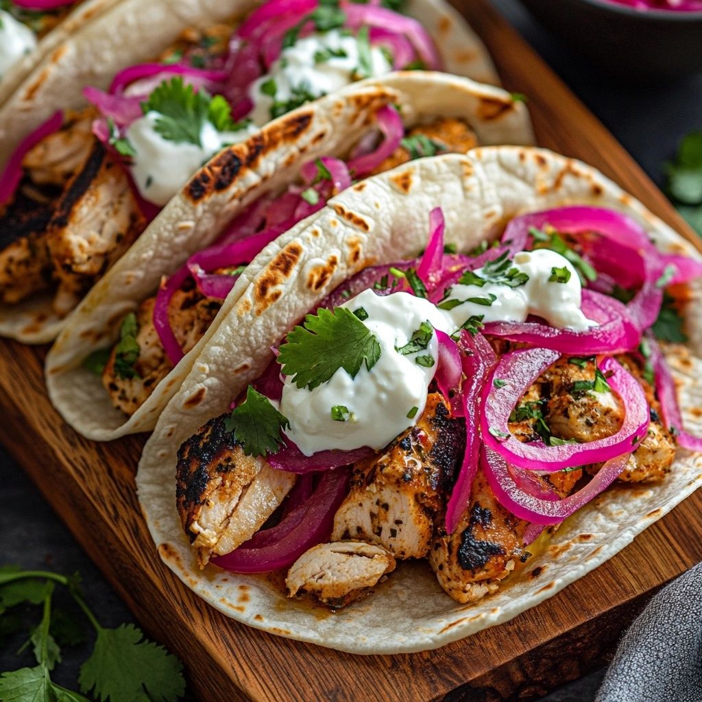 Chipotle-Infused Chicken Tacos with Avocado Crema and Pickled Onions