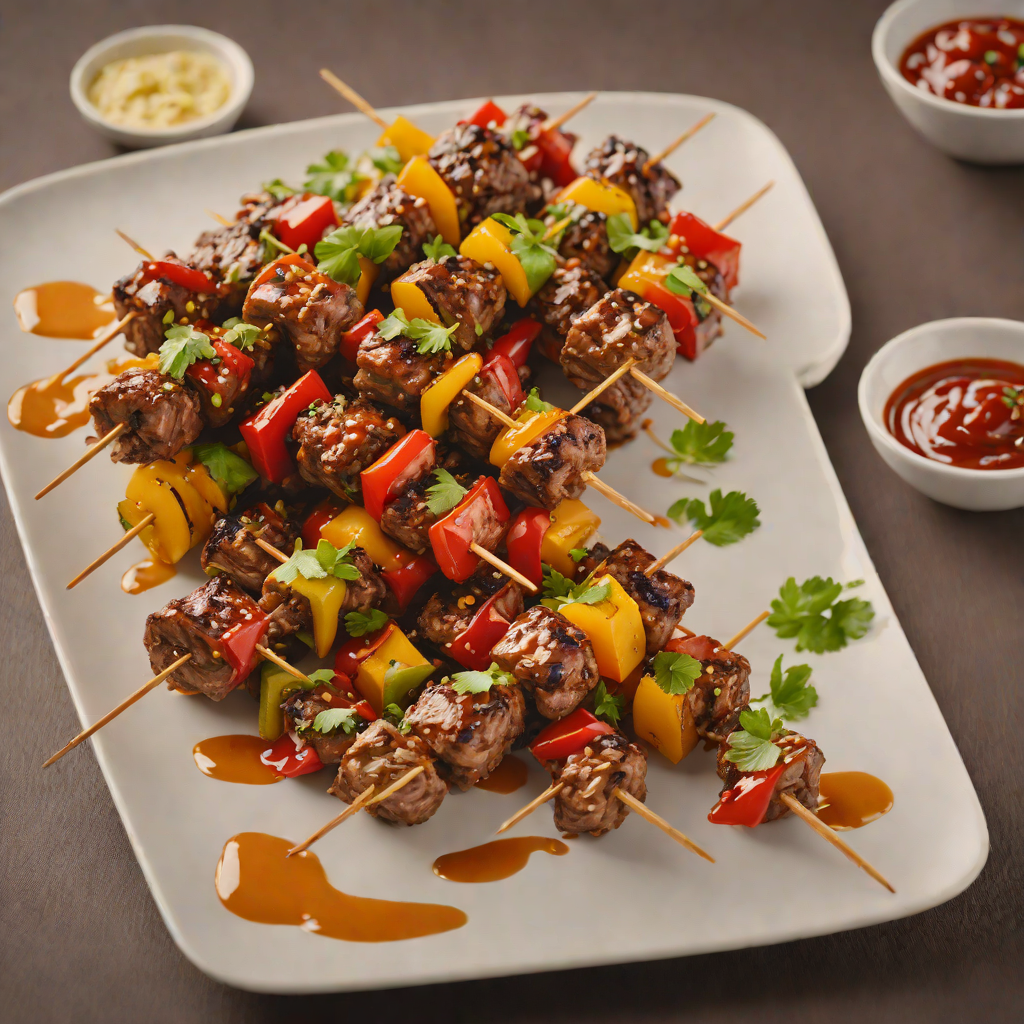 Whiskey-Infused Beef Skewers with Charred Bell Pepper Glaze
