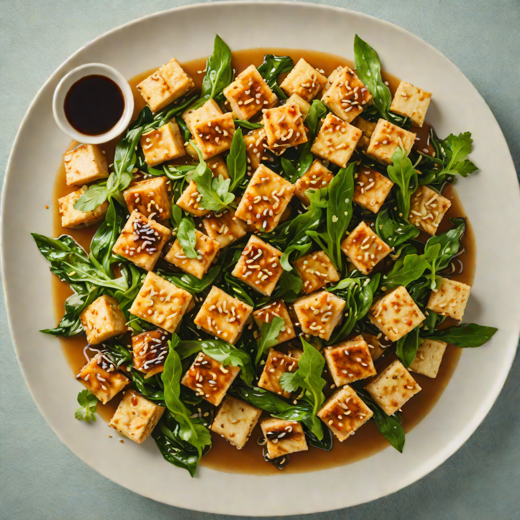 Stir-Fried Tofu with Garlic and Seasonal Greens in Soy-Ginger Sauce