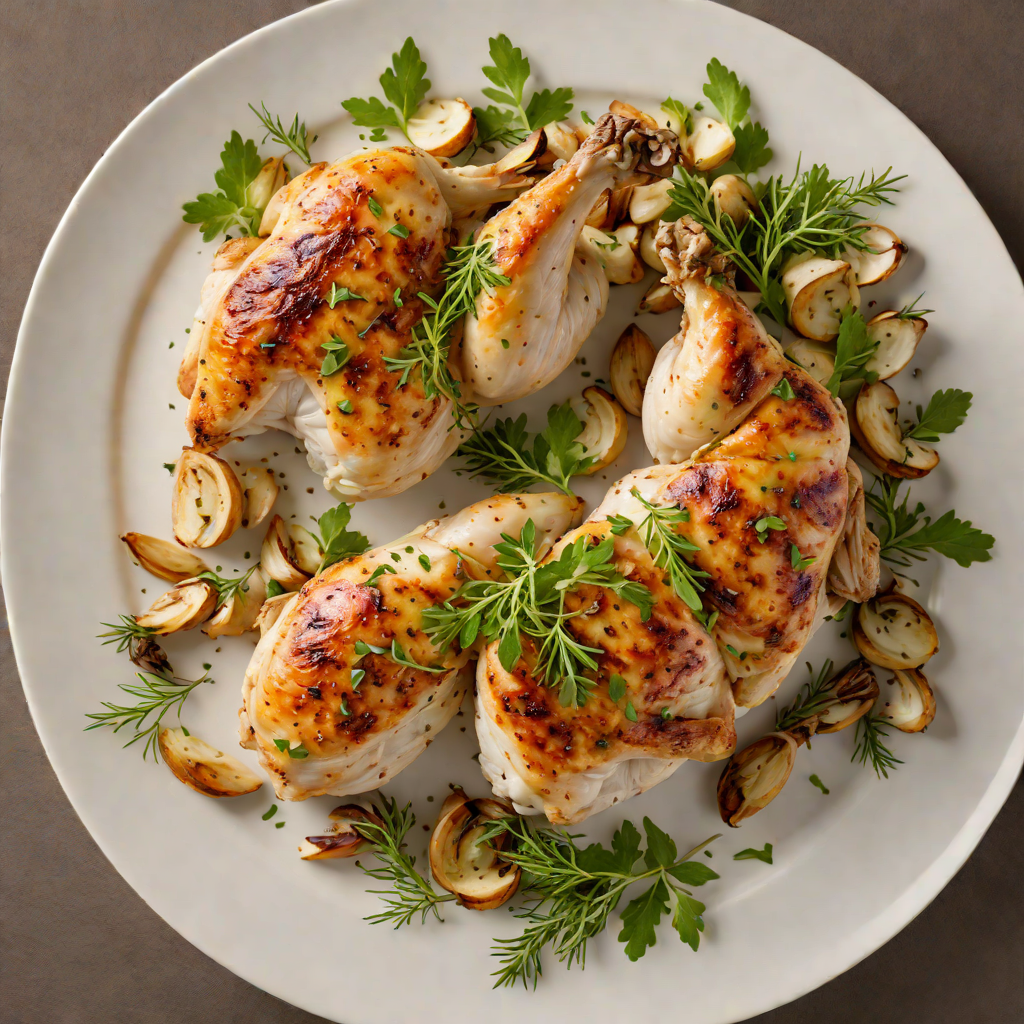 Pan-Seared Half-Herb Chicken with Roasted Garlic