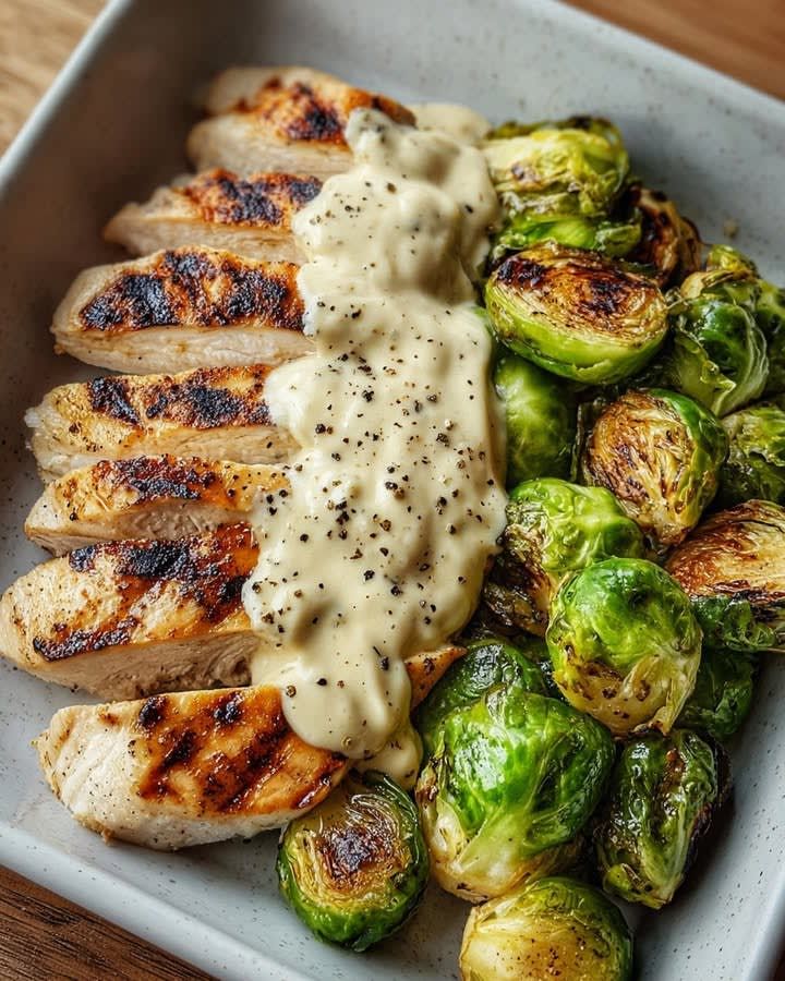 Pan-Seared Chicken with Garlic Butter and Roasted Brussels Sprouts