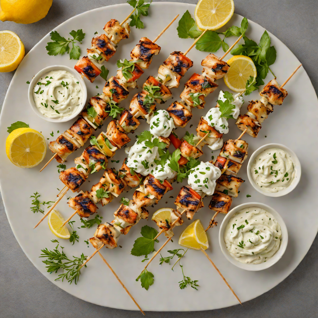 Grilled Lemon-Thyme Chicken Skewers with Tzatziki Sauce