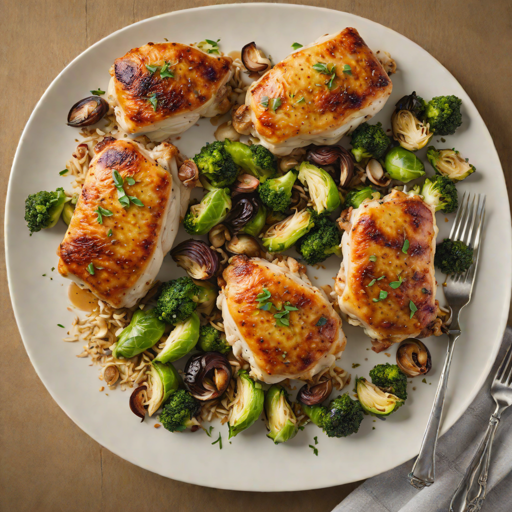 Pan-Seared Chicken Thighs with Roasted Garlic and Brussel Sprouts