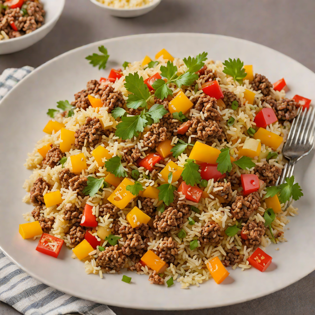 Sautéed Ground Beef and Cauliflower Rice with Bell Peppers