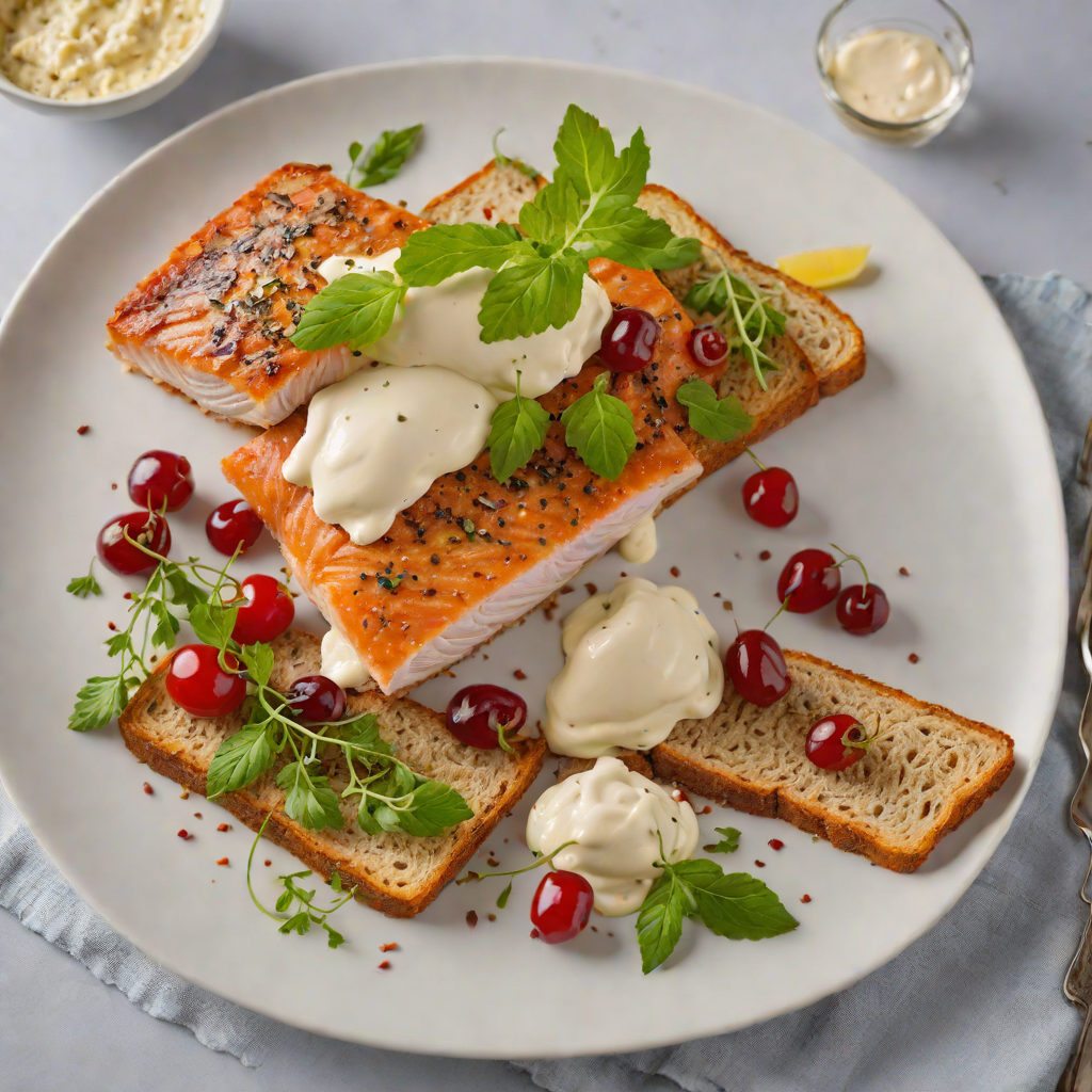 Pan-Seared Trout Fillet with Multigrain Toast and Cherry Greek Yogurt