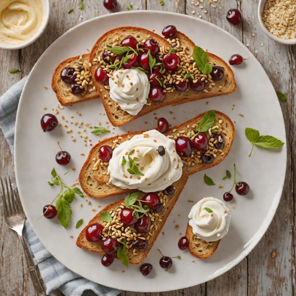 Gluten-Free Rustic Toast with Cherry Greek Yogurt and Seed Mix
