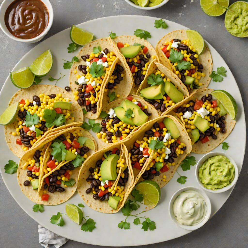 Half-and-Half Black Bean and Corn Tacos with Avocado Lime Crema