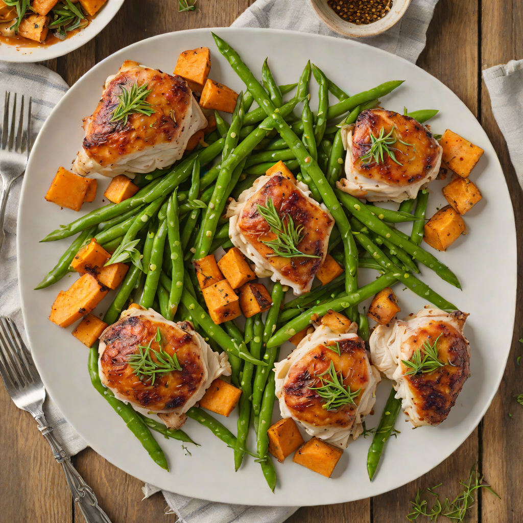 Sheet Pan Herb-Roasted Chicken Thighs with Sweet Potatoes and Green Beans