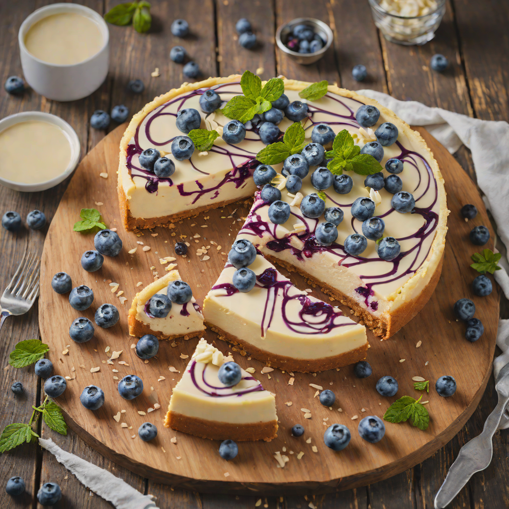 Frozen-Inspired Blueberry and White Chocolate Swirl Cheesecake