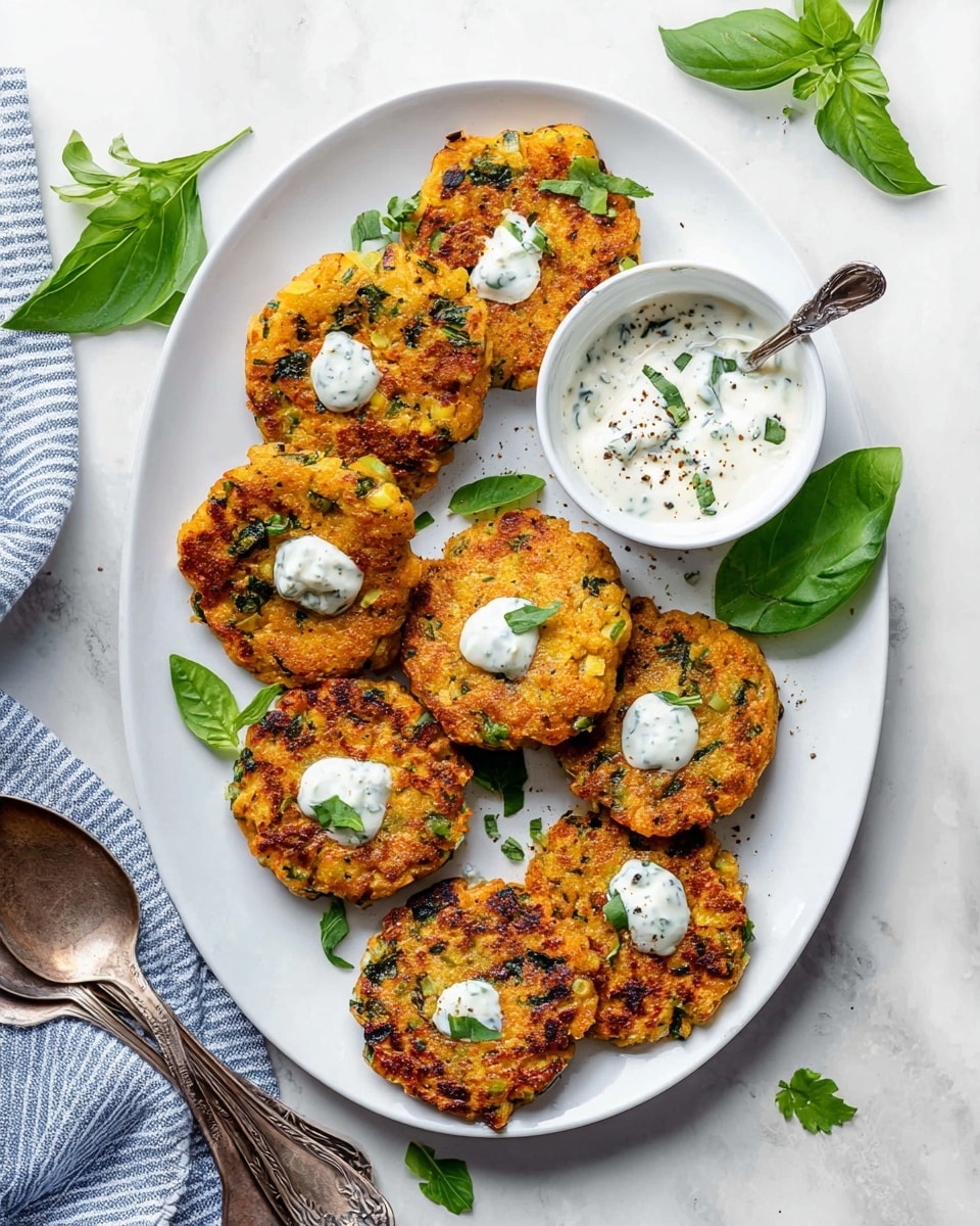 Pan-Fried Chickpea Flour Fritters with Herb Yogurt Sauce