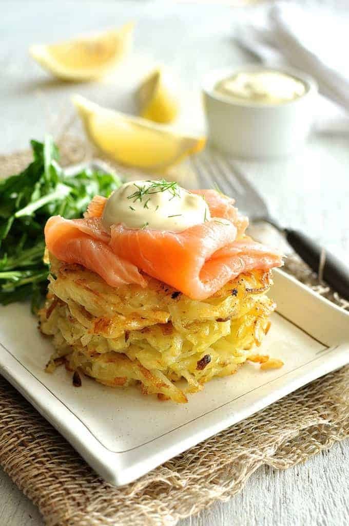 Pan-Fried Potato Rosti with Smoked Salmon and Dill Crème Fraîche