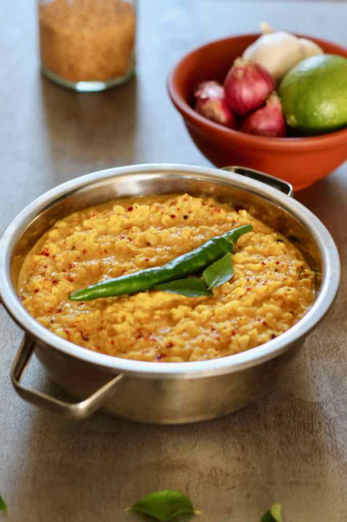Red Lentil Parippu Curry with Coconut and Mustard Seeds