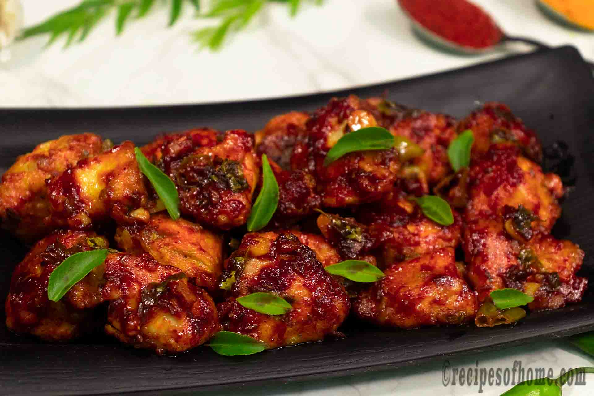 Spicy Sri Lankan Chicken 65 with Curry Leaf and Green Chili