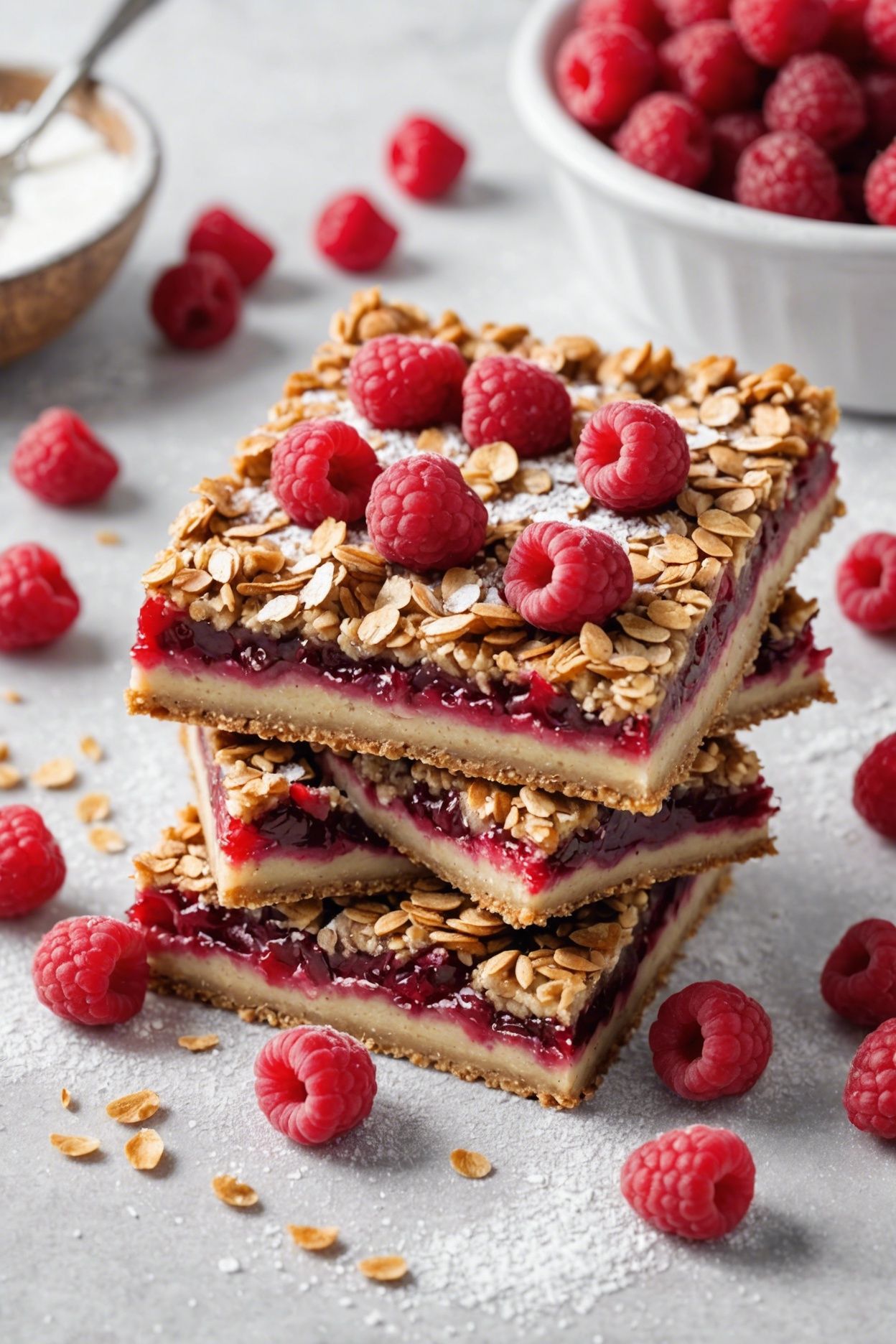 No-Bake Peanut Butter Oatmeal Bars with Raspberry Swirl