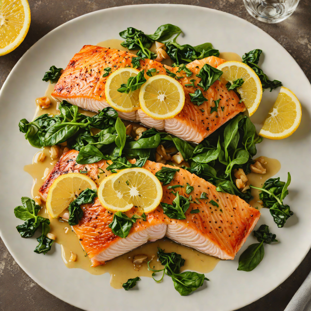 Lemon-Garlic Roasted Salmon with Wilted Spinach