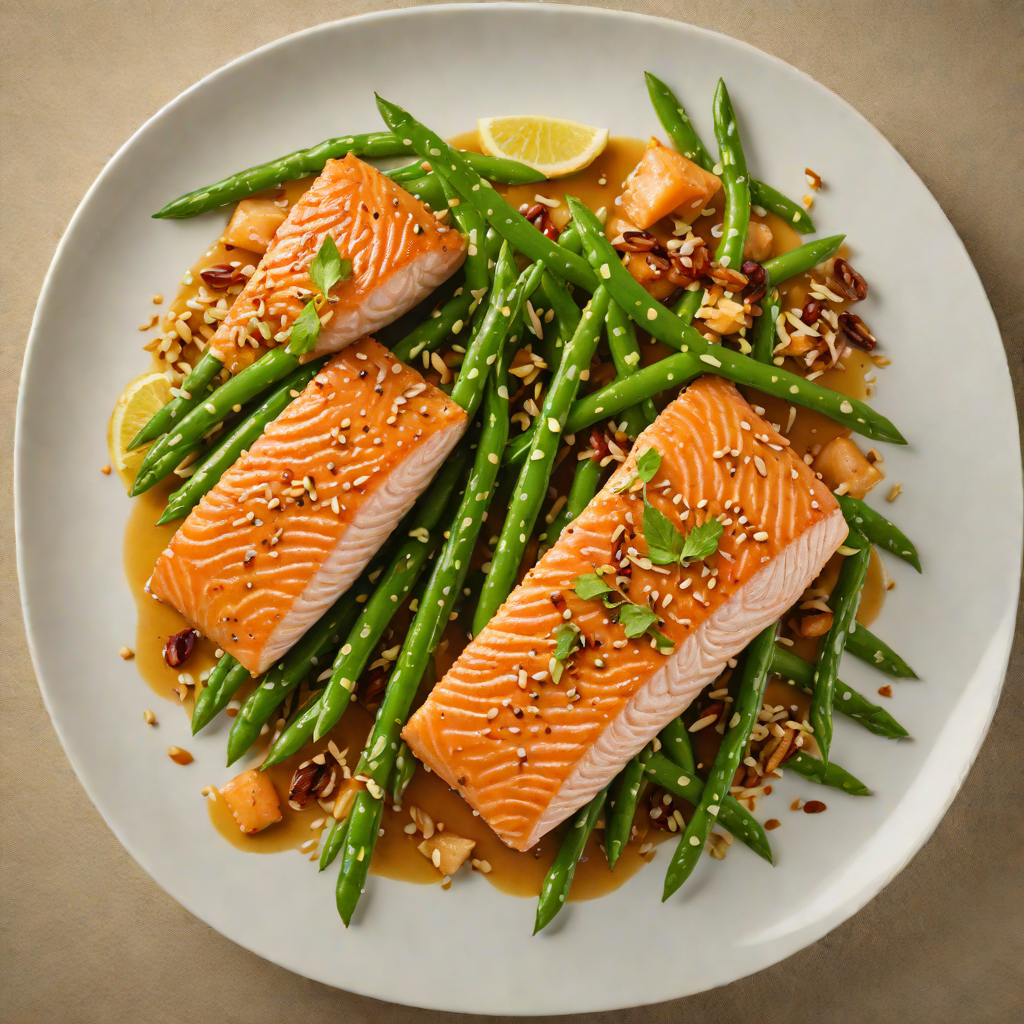 Pan-Seared Salmon with Garlic-Soy Glaze and Sesame Green Beans