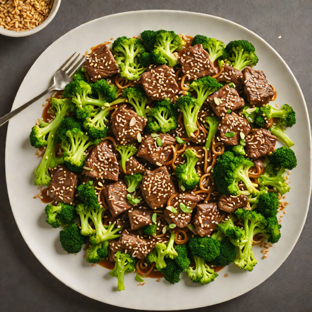 Stir-Fried Garlic Ginger Beef with Sesame Broccoli