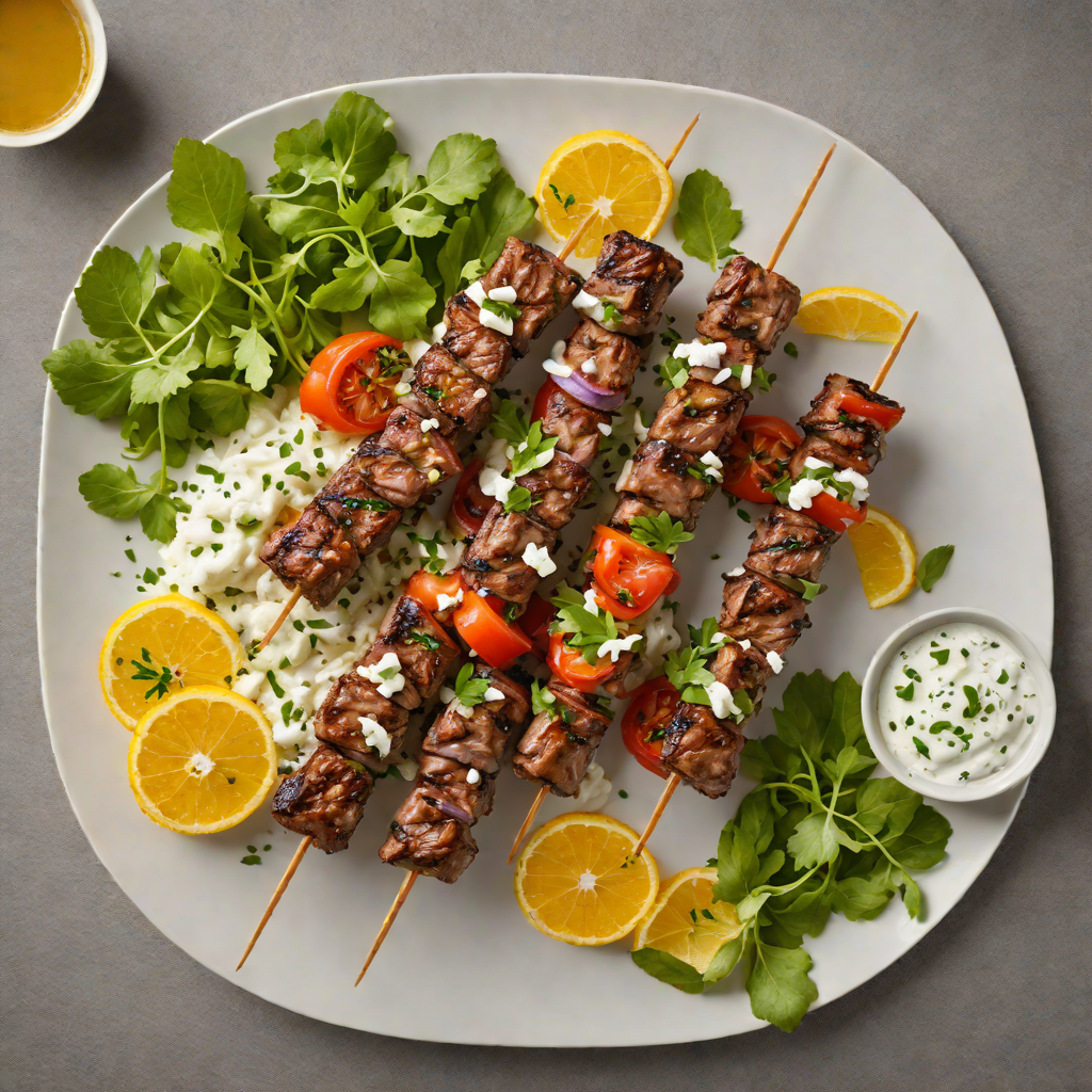 Grilled Citrus-Marinated Lamb Kebabs with Tzatziki and Herb Salad