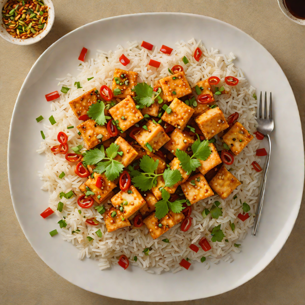 Spicy Sautéed Tofu with Garlic and Chili over Jasmine Rice