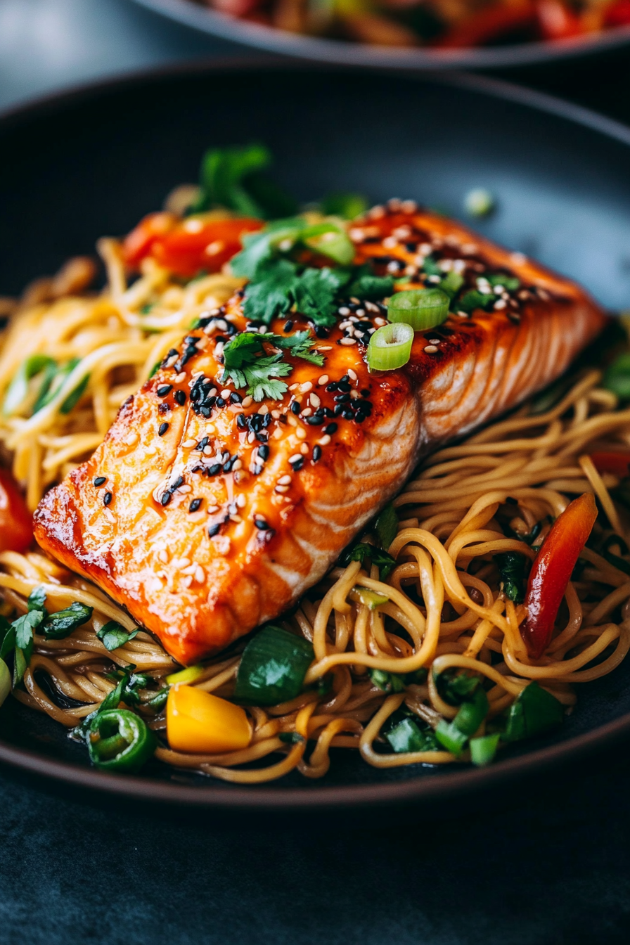 Miso-Glazed Salmon with Sesame Ginger Stir-Fried Vegetables