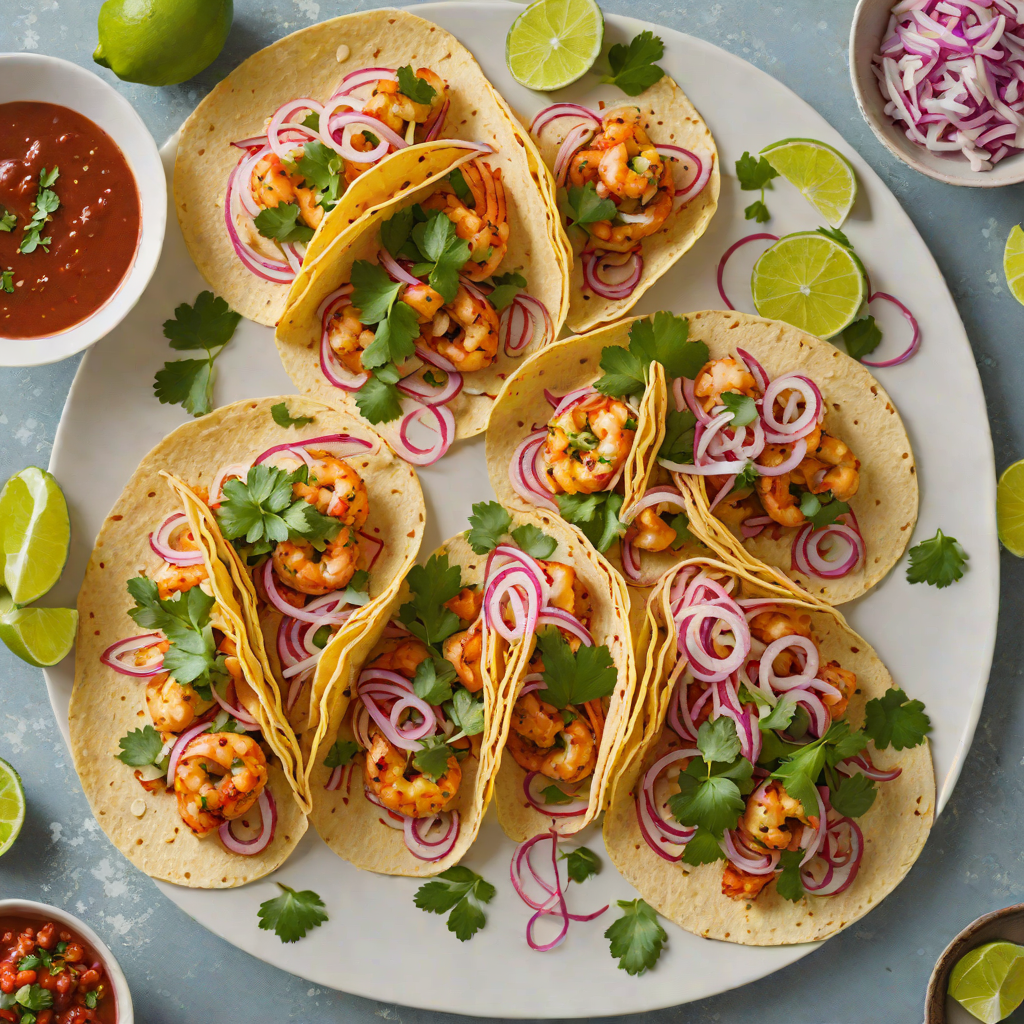 Spicy Harissa Shrimp Tacos with Pickled Red Onion and Cilantro