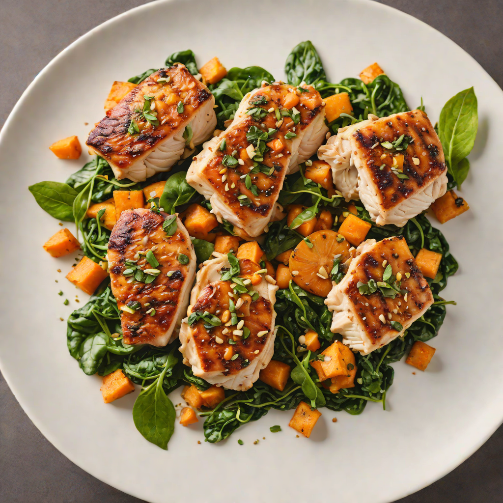 Pan-Seared Chicken Thighs with Roasted Sweet Potato and Spinach Sauté
