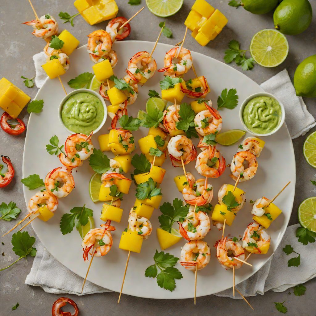 Rum-Soaked Mango Shrimp Skewers with Cilantro Lime Sauce