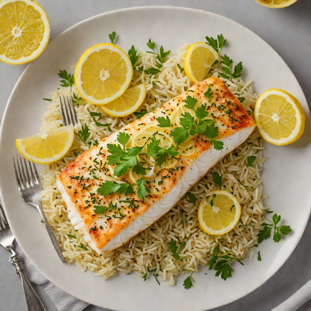 Baked Lemon-Garlic Cod with Herb Rice