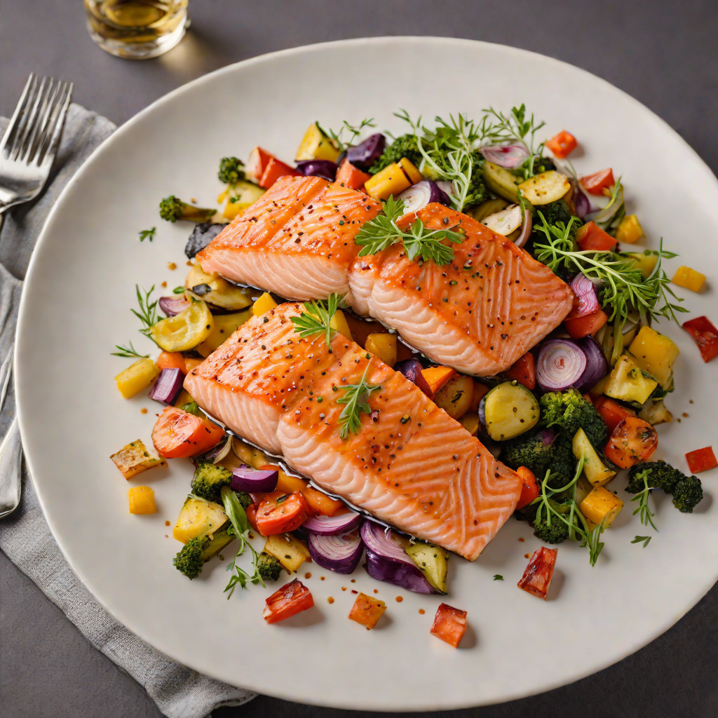 Pan-Seared Salmon with Roasted Rainbow Vegetables