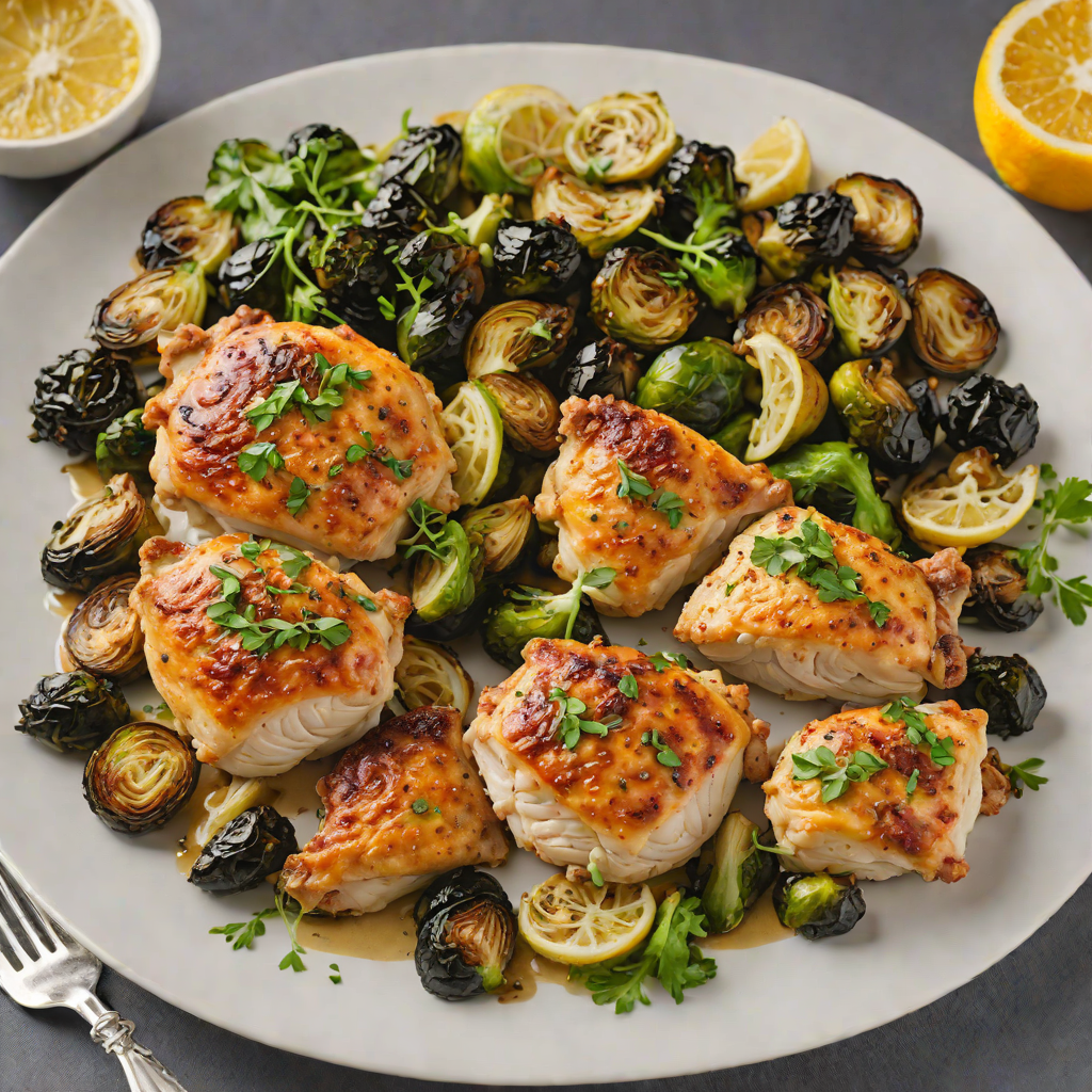 Baked Lemon-Garlic Chicken Thighs with Roasted Brussels Sprouts