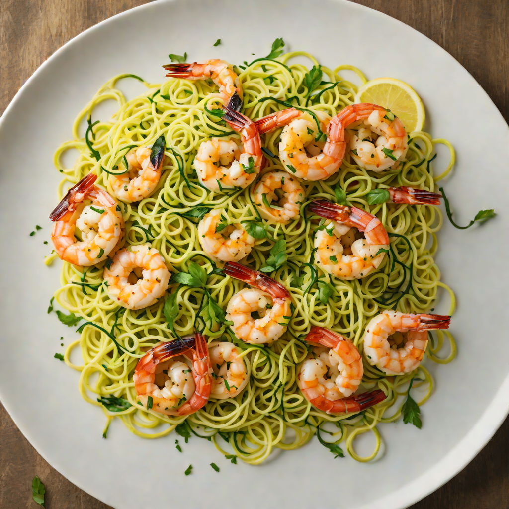 Sautéed Shrimp with Zucchini Noodles and Lemon-Basil Sauce