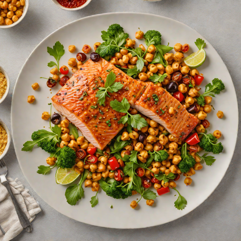 Sheet Pan Harissa-Spiced Salmon with Roasted Chickpeas and Vegetables