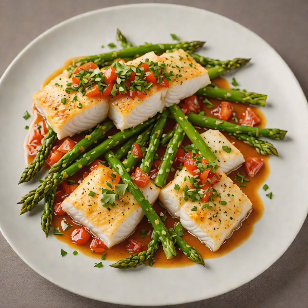 Sautéed Cod with Tomato-Caper Sauce and Steamed Asparagus