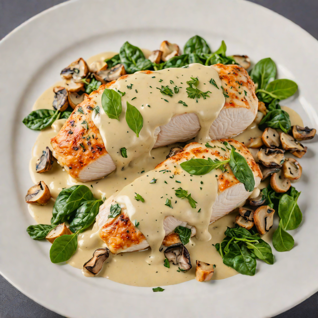 Cheese-Stuffed Chicken Breast with Spinach and Mushroom Cream Sauce