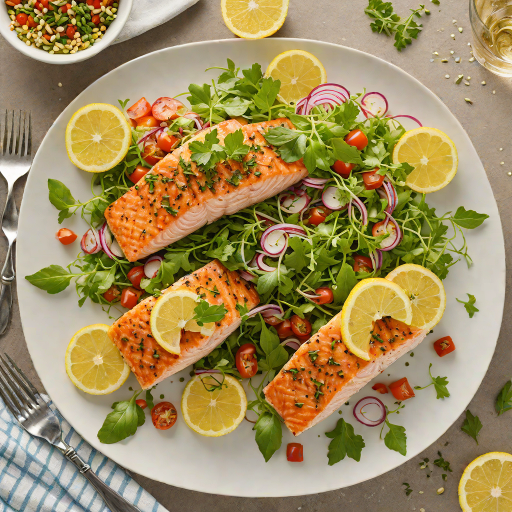 Lemon-Garlic Grilled Salmon with Regional Herb Salad