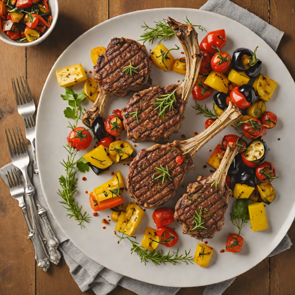 Grilled Herb-Rubbed Lamb Chops with Roasted Mediterranean Vegetables