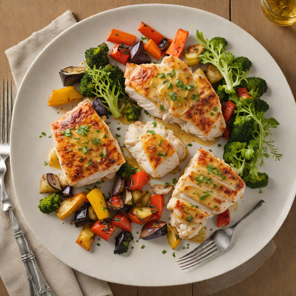 Pan-Seared Chicken with Garlic Lemon Sauce and Roasted Vegetables