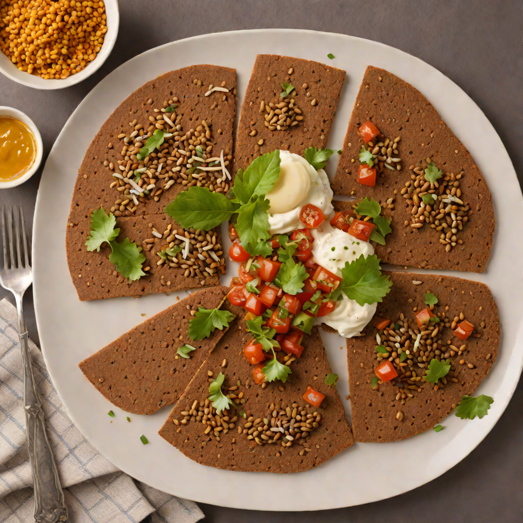 Injera-Style Teff Flatbread with Spiced Lentil Topping