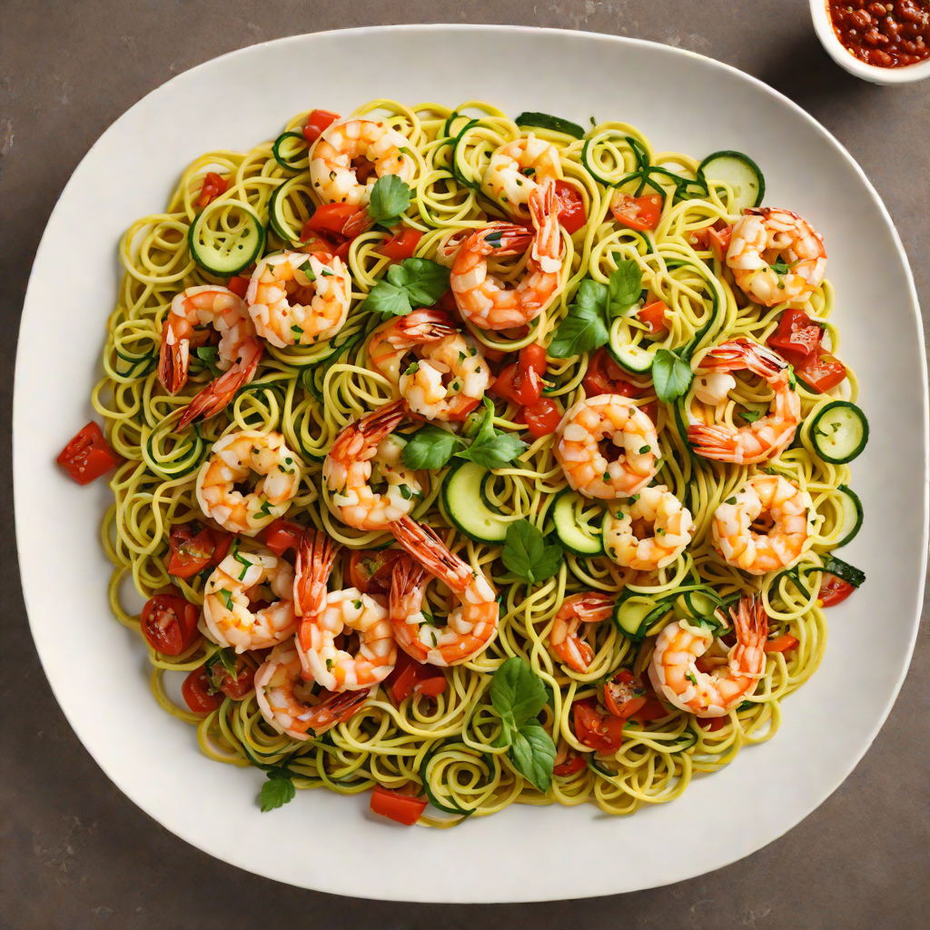 Stir-Fried Shrimp with Zucchini Noodles and Spicy Tomato Sauce