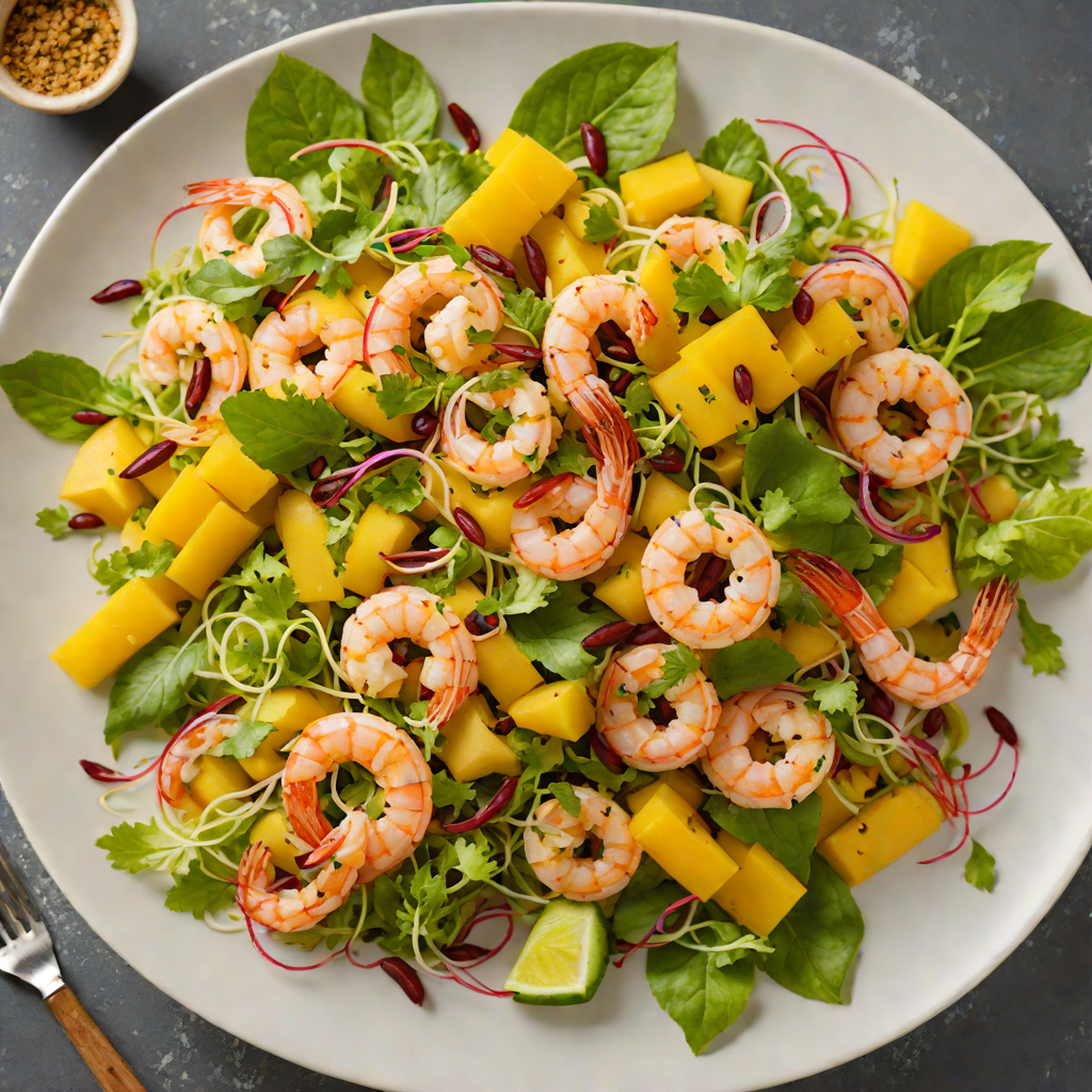 Sautéed Green Mango Salad with Shrimp and Spicy Tamarind Dressing