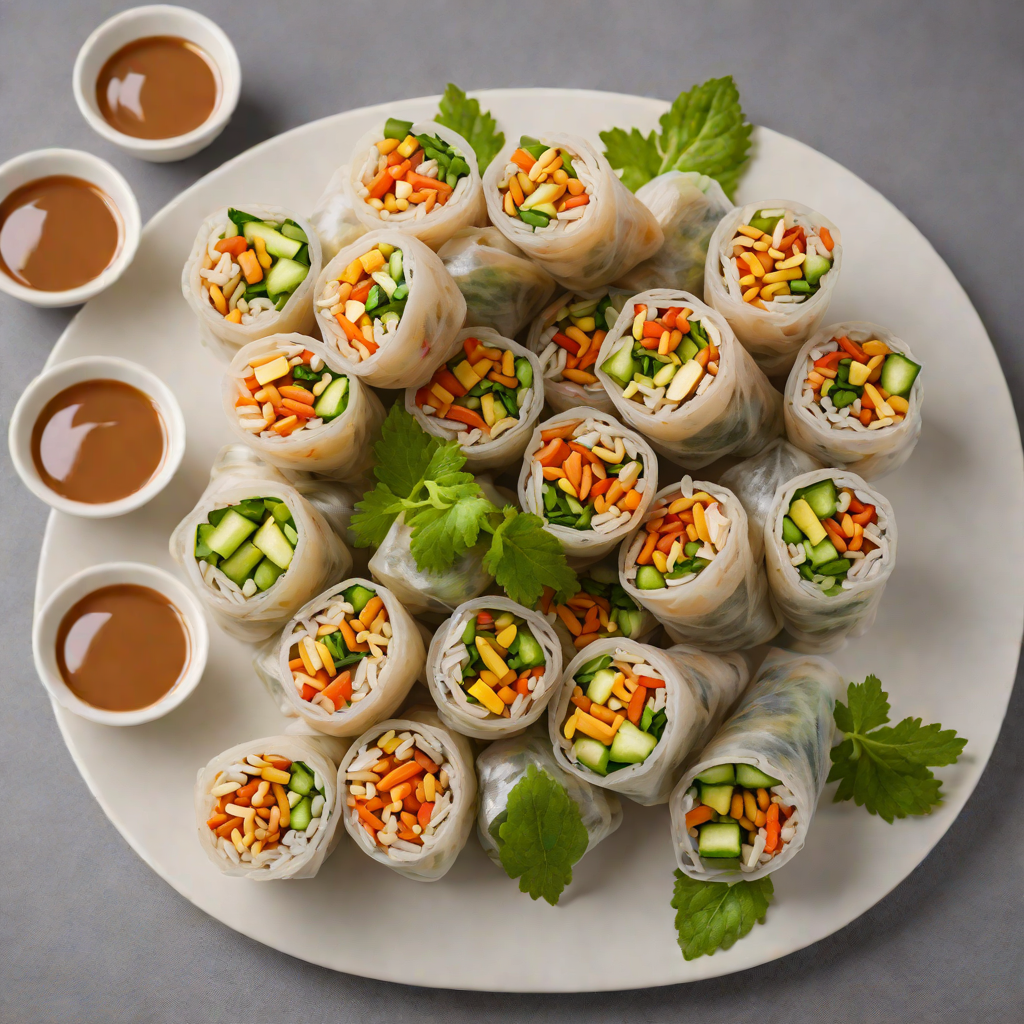 Mini Veggie-Packed Rice Paper Rolls with Peanut Dipping Sauce