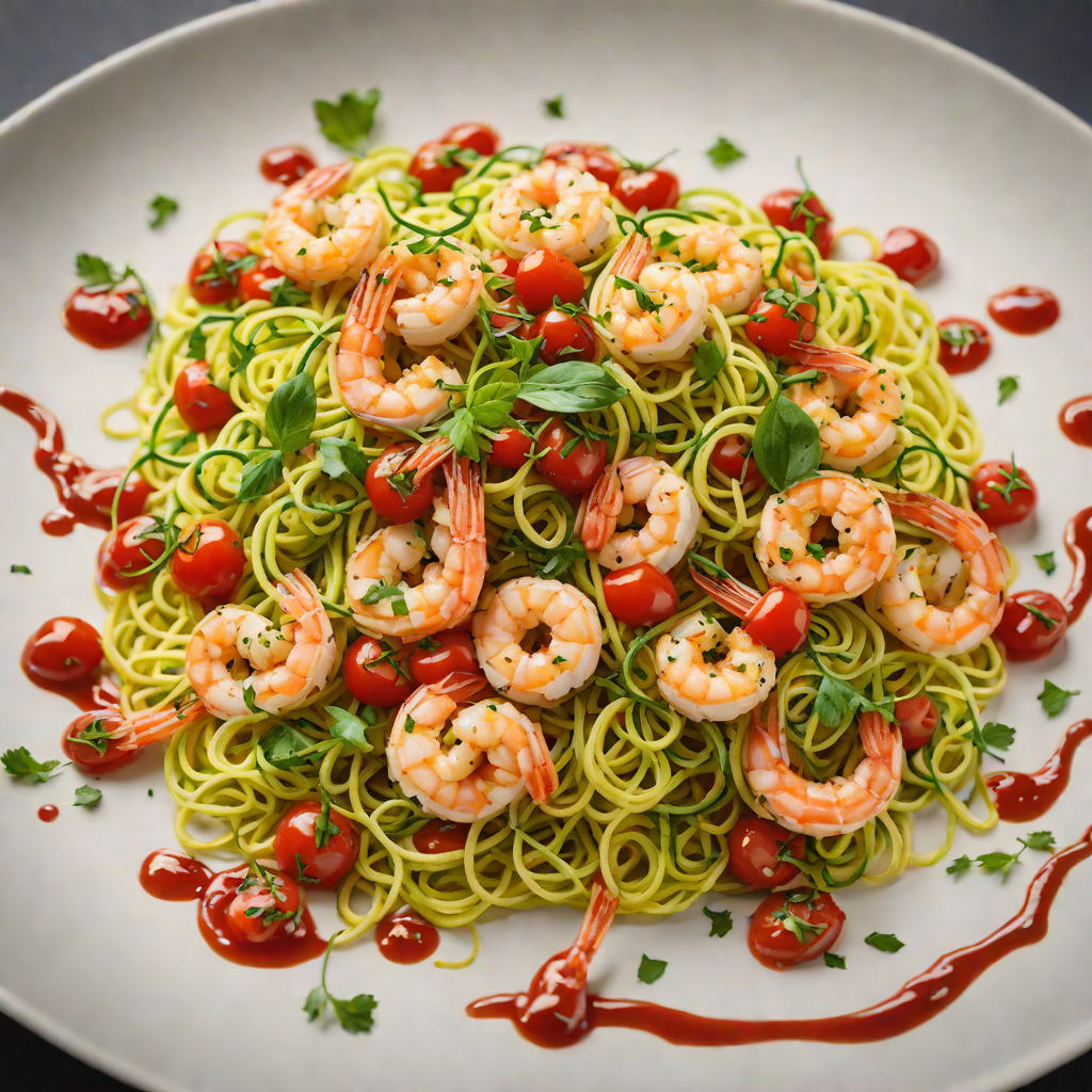 Sautéed Shrimp with Zucchini Noodles and Roasted Cherry Tomato Sauce
