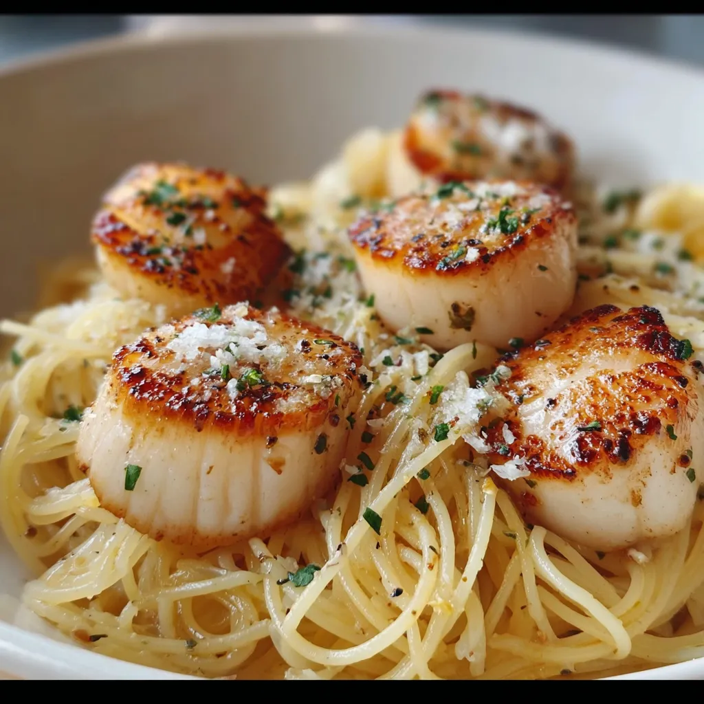 Pan-Seared Scallops with Garlic Angel Hair Pasta