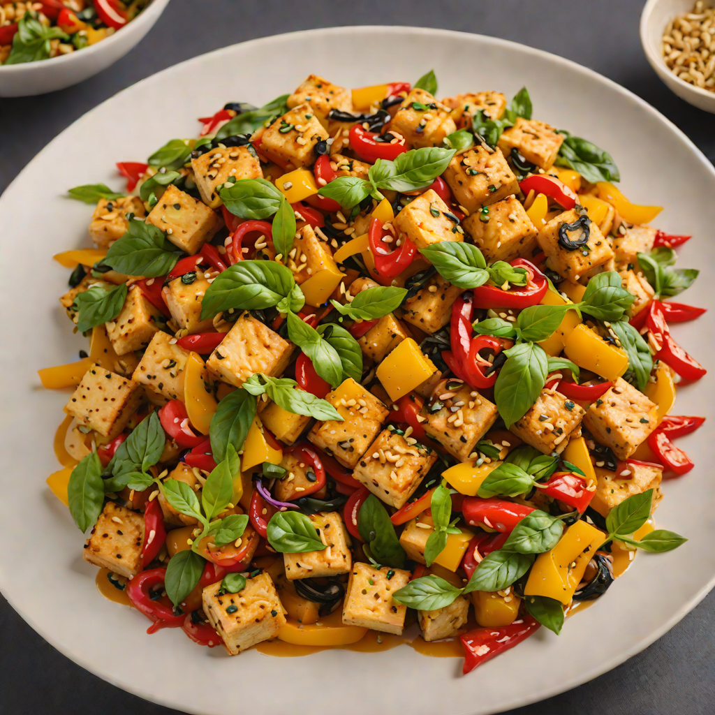 Stir-Fried Thai Basil Tofu with Bell Peppers and Garlic