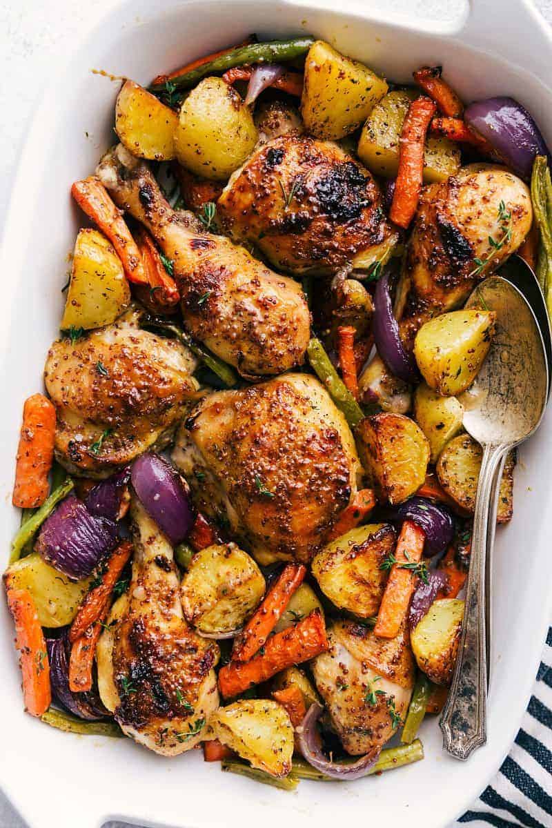 Honey-Mustard Crusted Chicken with Maple-Roasted Veggies