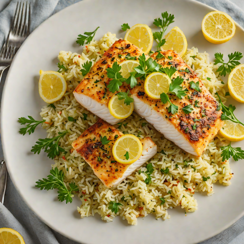 Baked Lemon-Garlic Cod with Herb Cauliflower Rice