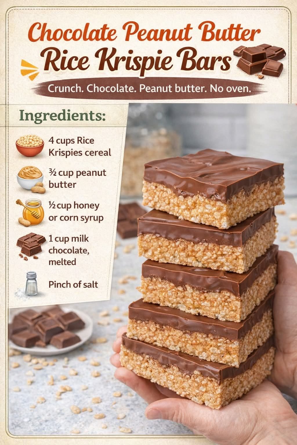 Five-Ingredient Peanut Butter Chocolate Rice Krispies Bars