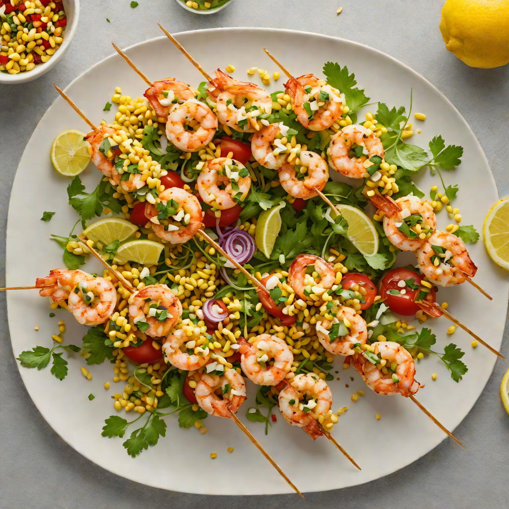 Lemon-Garlic Shrimp Skewers with Charred Corn Salad