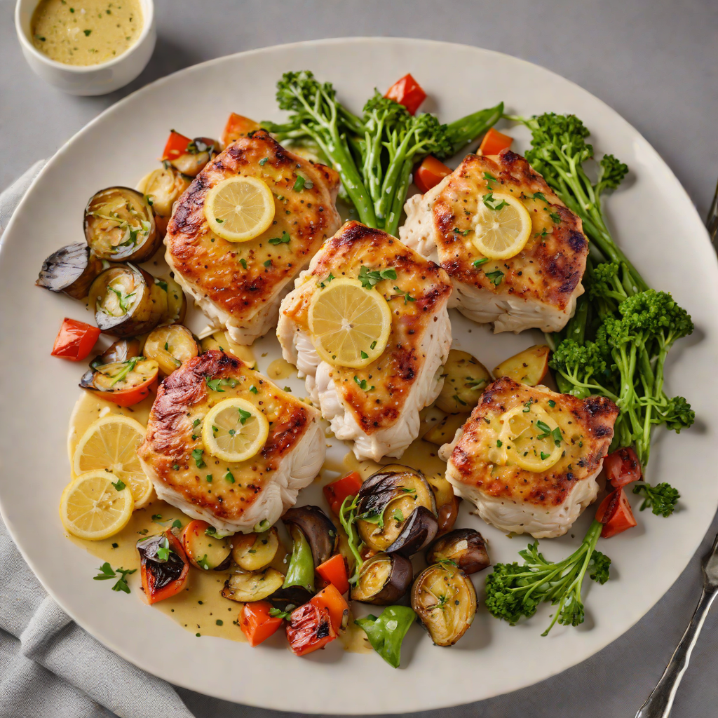 Pan-Seared Chicken Thighs with Lemon-Garlic Sauce and Roasted Vegetables